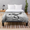 Vintage-style black and white plush blanket featuring a classic cartoon mouse character
