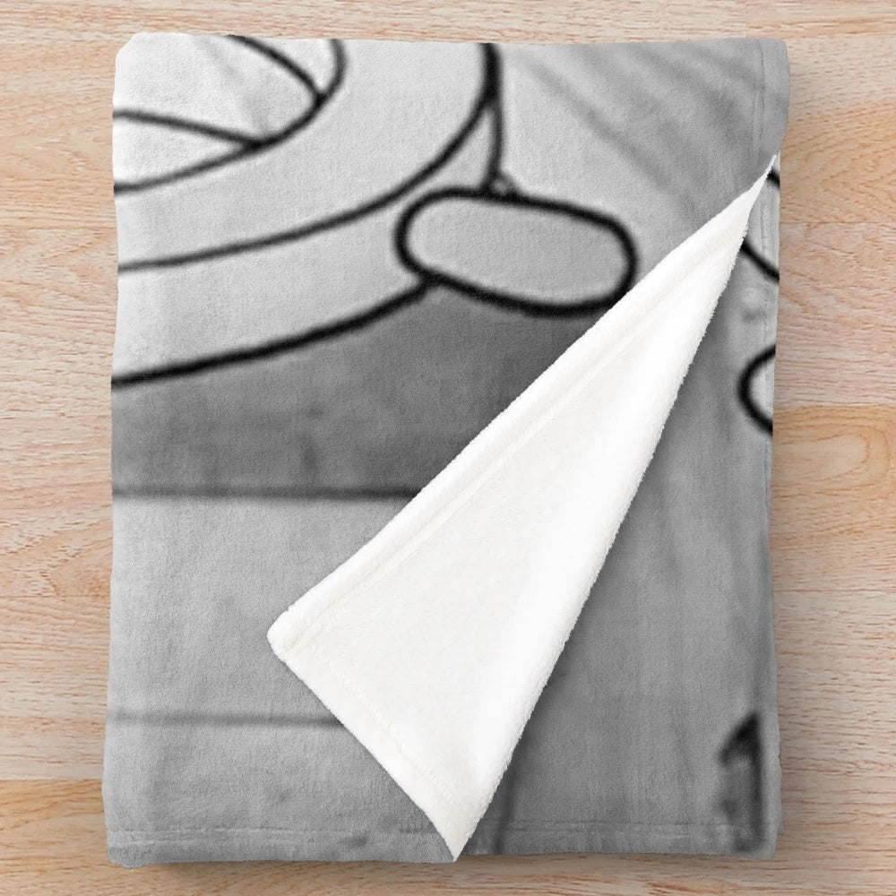 Vintage-style black and white plush blanket featuring a classic cartoon mouse character
