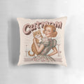 Vintage style graphic pillow featuring a ginger cat design for proud cat moms