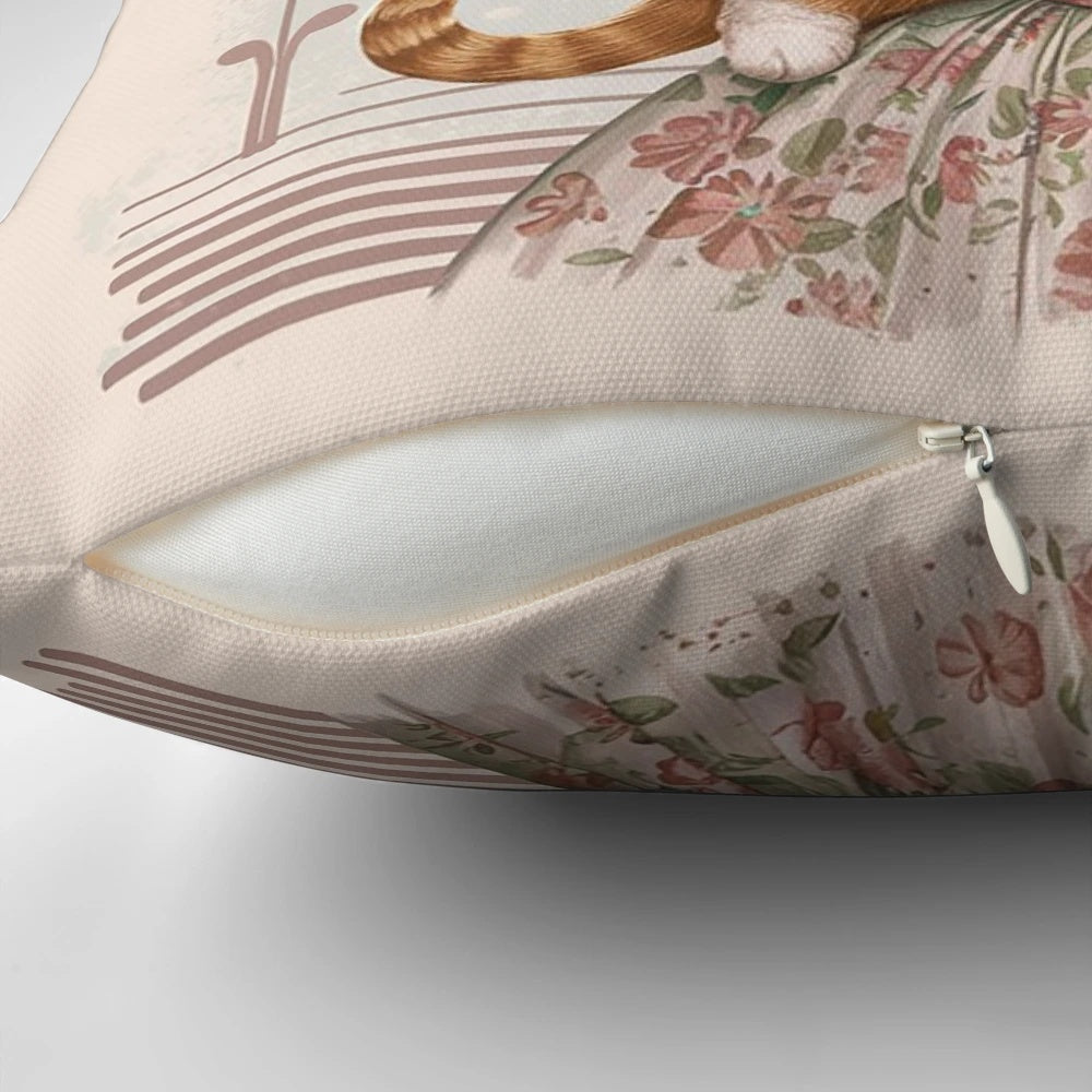 Vintage style graphic pillow featuring a ginger cat design for proud cat moms
