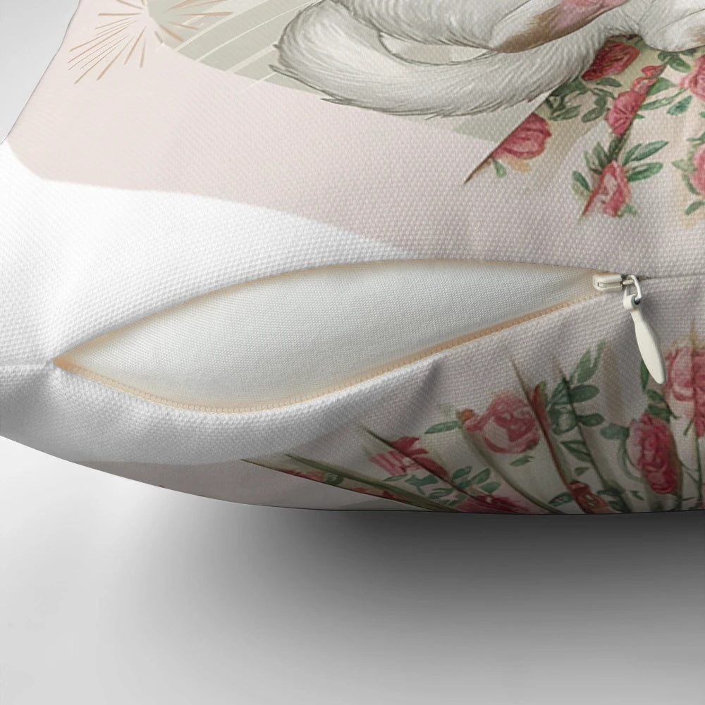 A vintage-inspired white cat graphic pillow for cat moms