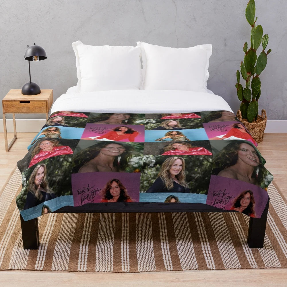 Vintage Catherine Bach Collage Themed Plush Blanket