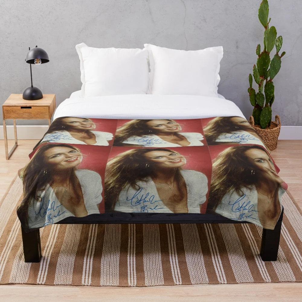 Vintage Catherine Bach Signed Plush Blanket