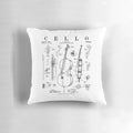 Vintage cello cellist drawing print on a decorative throw pillow