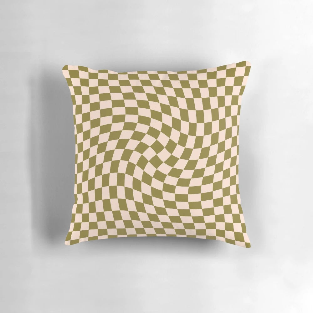 Vintage checkered green moss twist pattern pillow