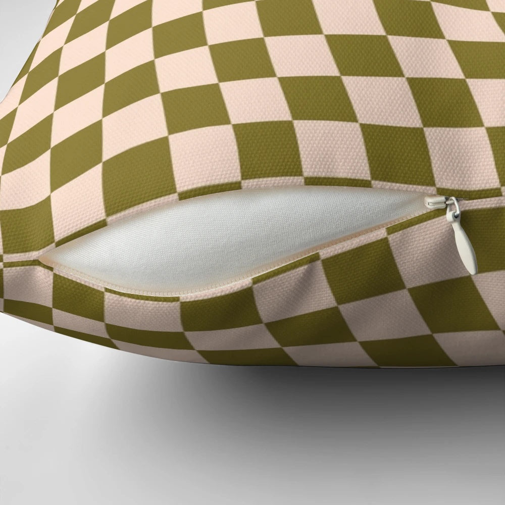 Vintage checkered green moss twist pattern pillow