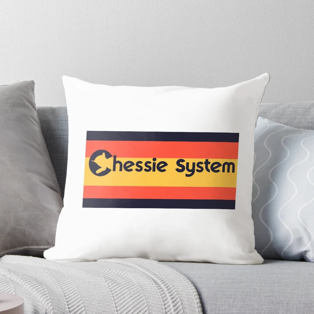 Vintage Chessie Railroad System Pillow featuring classic railway and train graphics