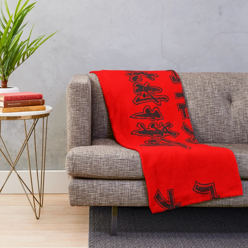 Vintage Chinese calligraphy design on a cozy plush blanket