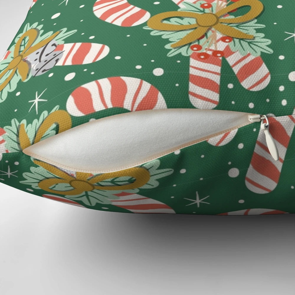 Vintage-inspired throw pillow with colorful candy cane pattern