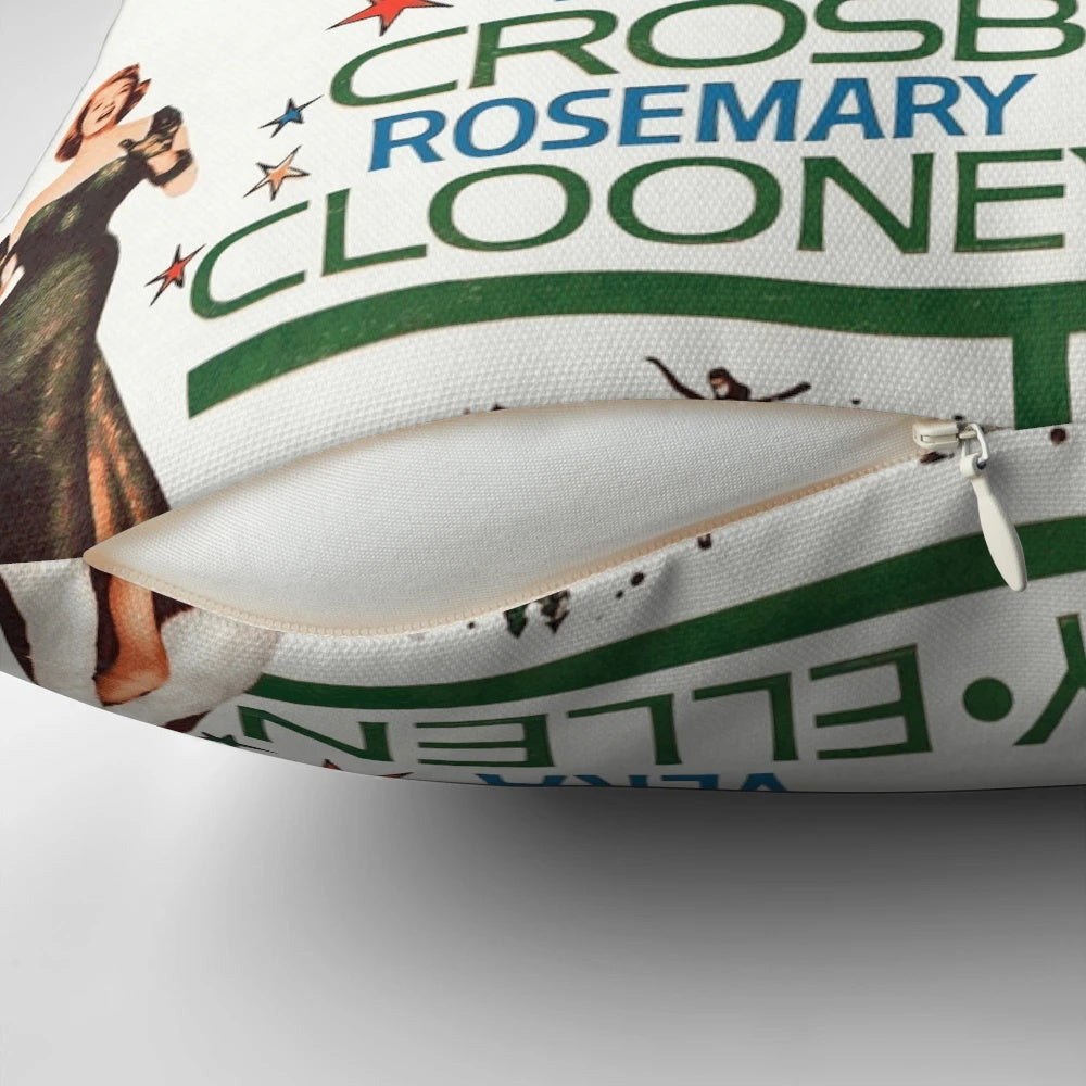 Vintage-style pillow featuring characters from the classic Christmas movie "White Christmas"