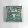 Vintage green Christmas pillow featuring a holiday car and tree design