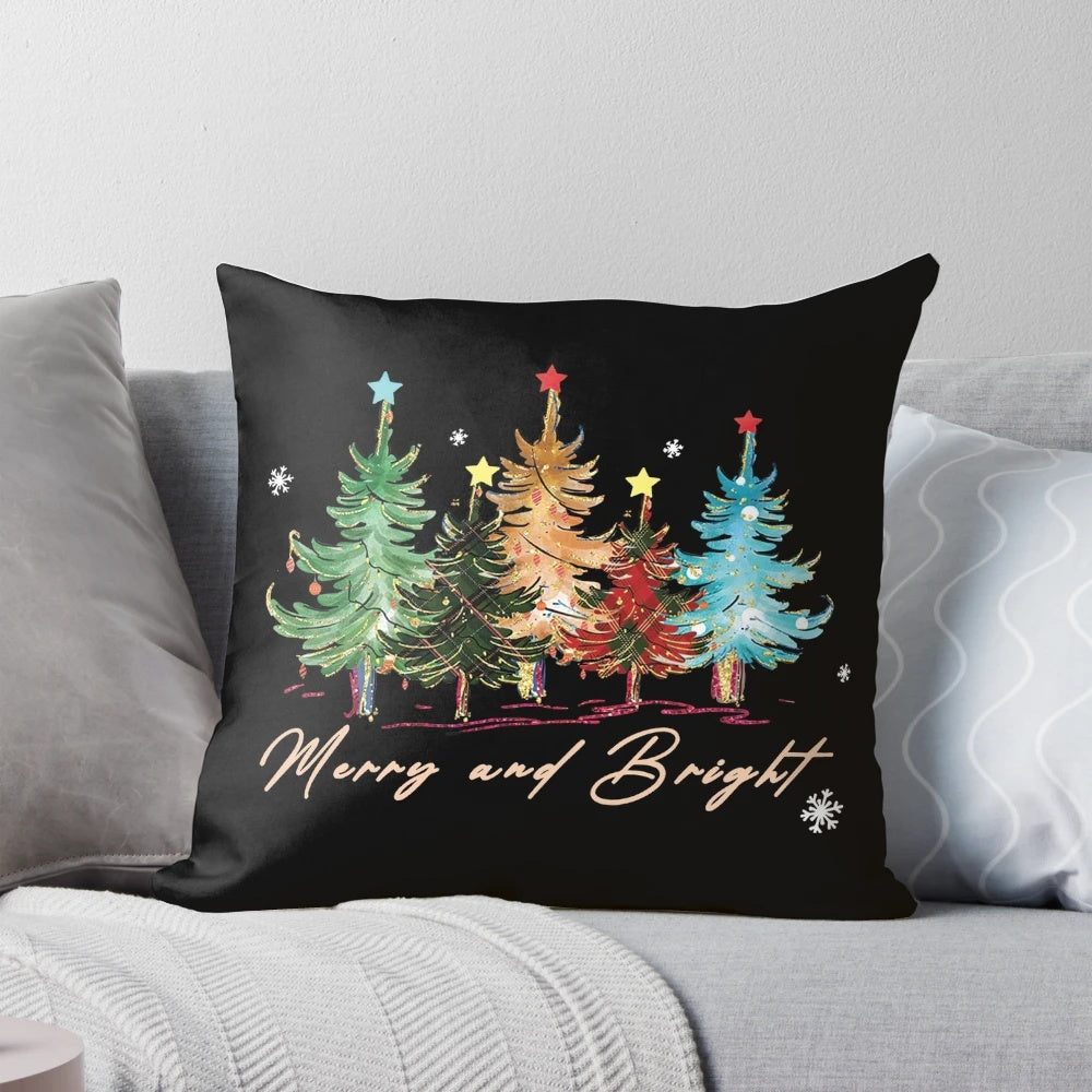 A vintage-inspired Christmas tree pillow with a festive, retro design.
