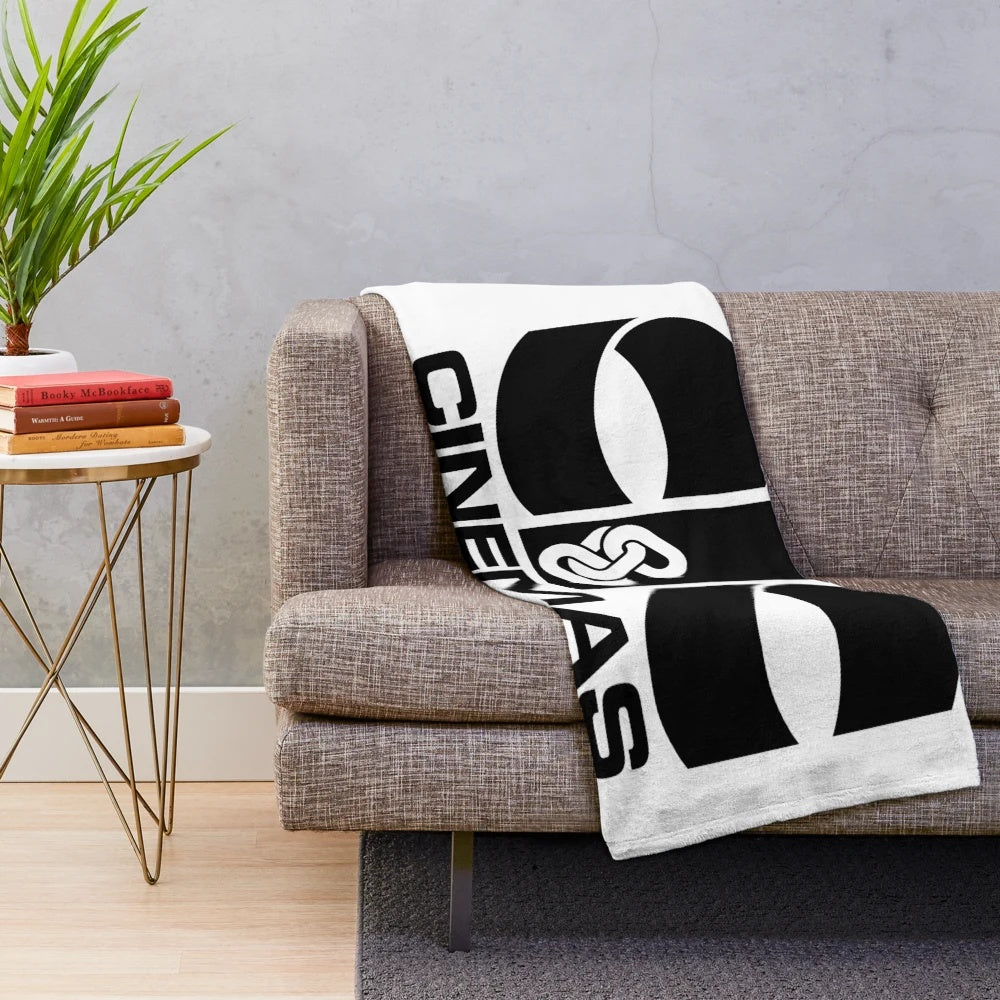 Vintage CIC Cinemas-inspired plush blanket with classic movie logos