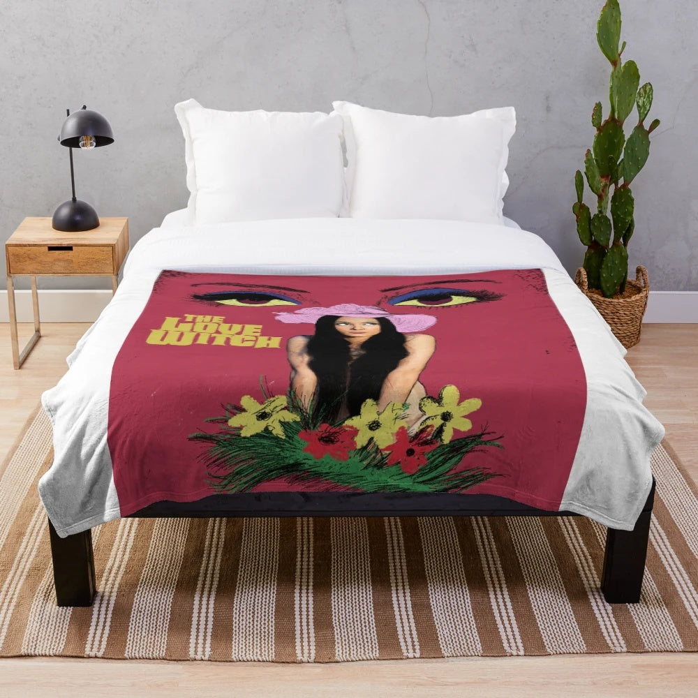 Vintage-style plush blanket featuring a retro cinema-inspired design