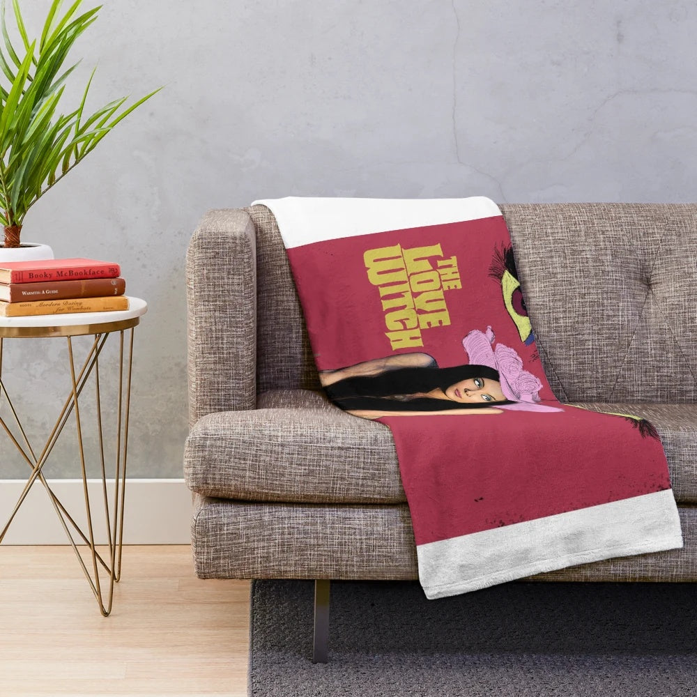 Vintage-style plush blanket featuring a retro cinema-inspired design