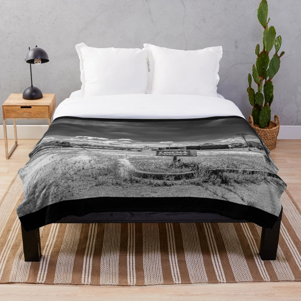 Abandoned American movie theater plush blanket featuring vintage black and white photography