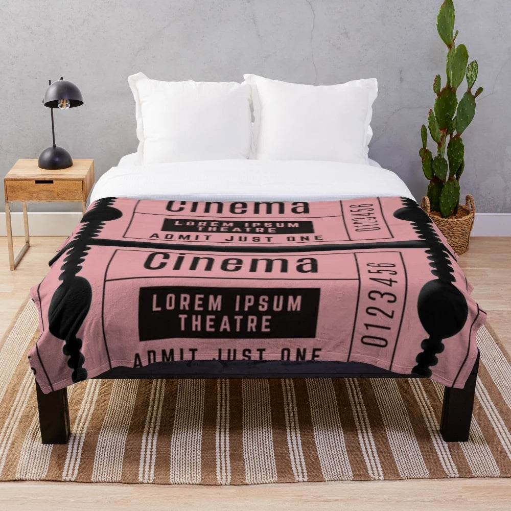 Vintage cinema ticket design plush blanket for movie fans and cinephiles