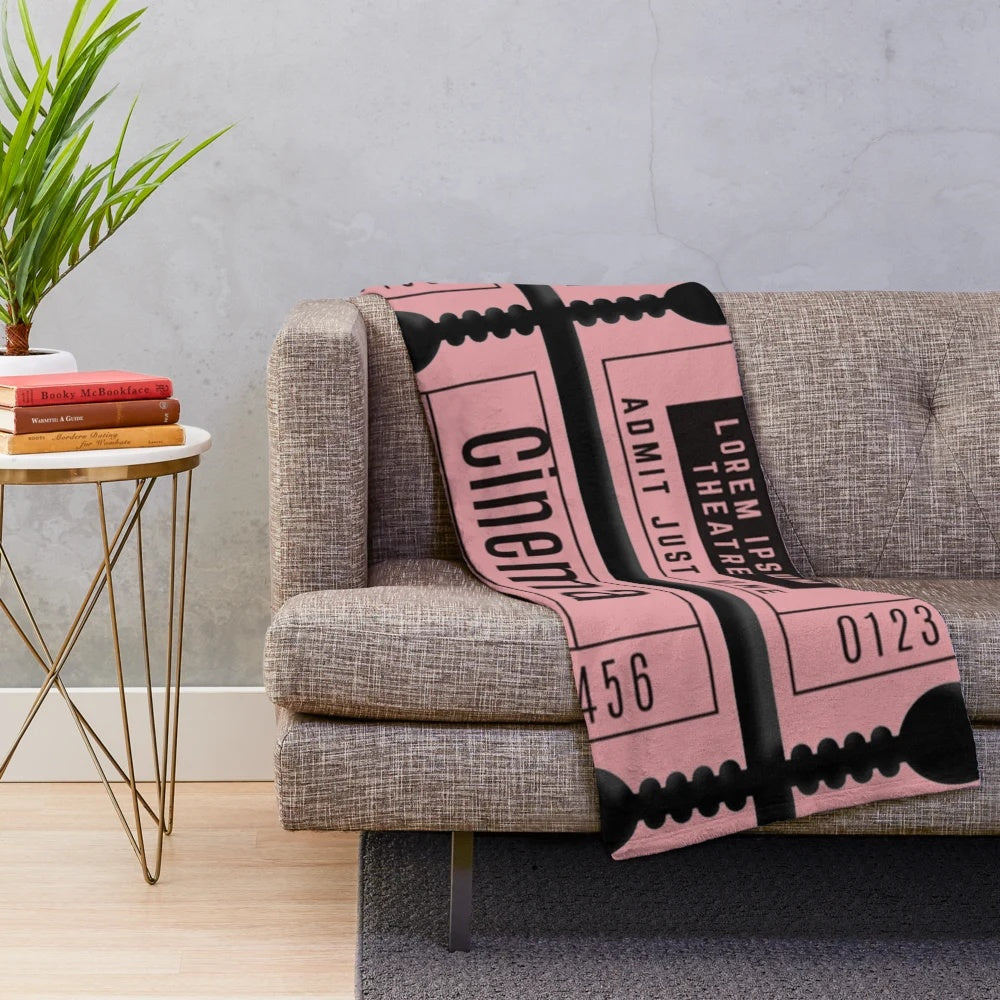 Vintage cinema ticket design plush blanket for movie fans and cinephiles