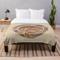 Vintage Circular Samoan Turtle Dive Plush Blanket with Hawaiian Turtle Illustrations