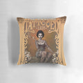 Vintage circus poster inspired pillow featuring a retro lady in a burlesque vixen design.