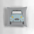 Soft, plush pillow featuring a vintage Citroen 2CV in a classic baby blue color