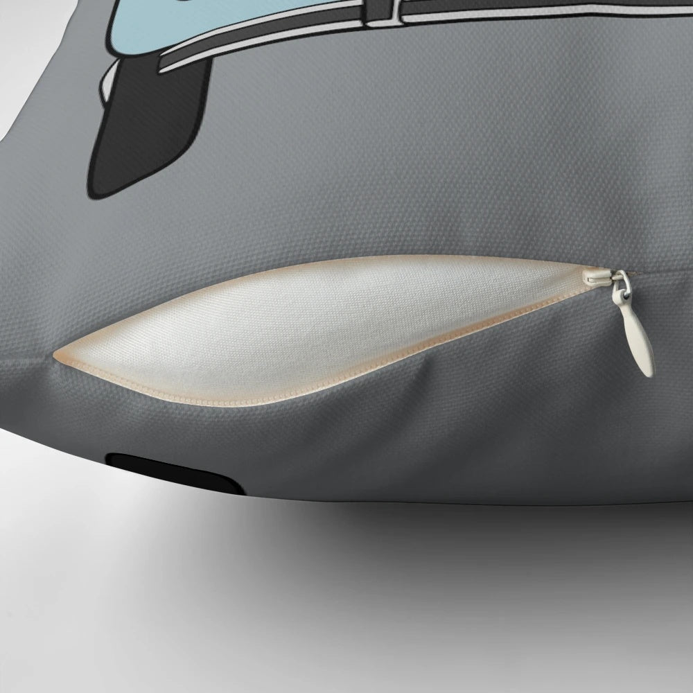 Soft, plush pillow featuring a vintage Citroen 2CV in a classic baby blue color