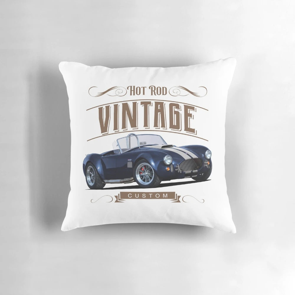 Vintage Cobra Race Car Throw Pillow with Classic Hot Rod Design