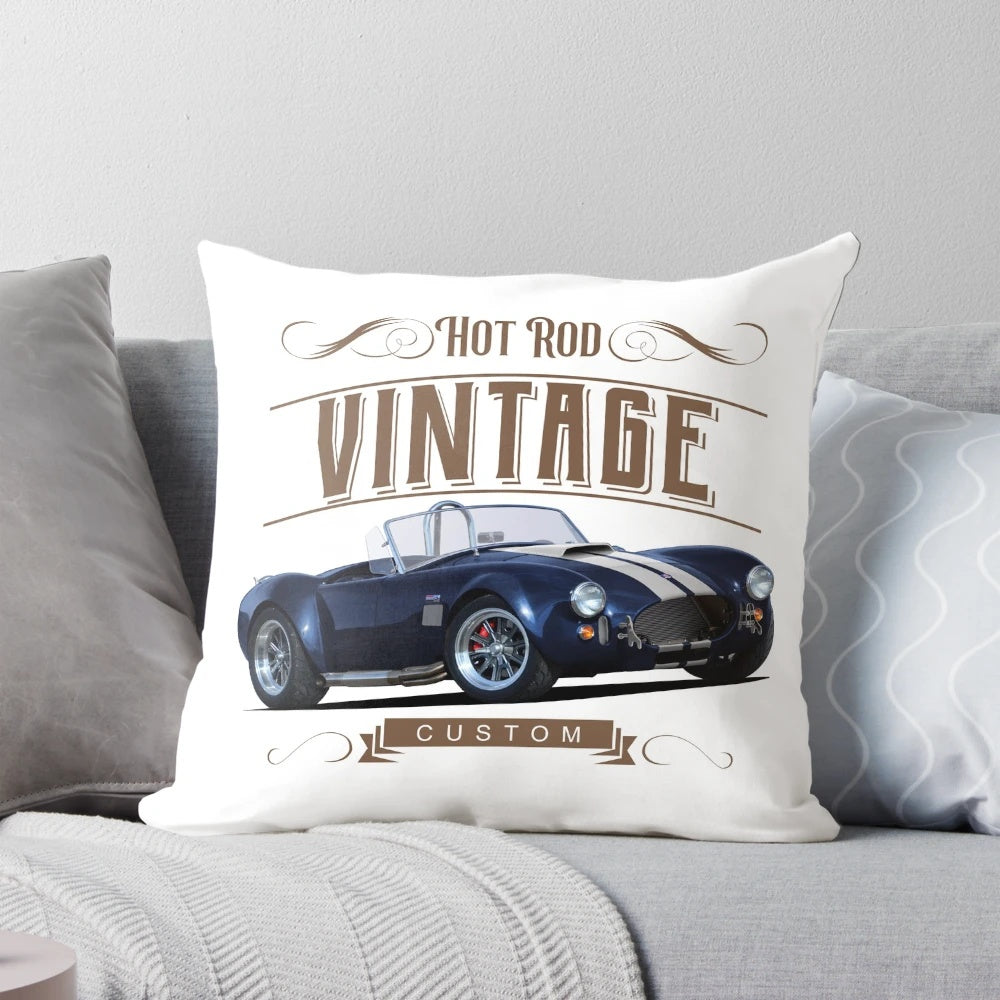Vintage Cobra Race Car Throw Pillow with Classic Hot Rod Design