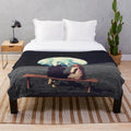 Vintage collage-style plush blanket featuring a surreal design with a couple in a cosmic landscape
