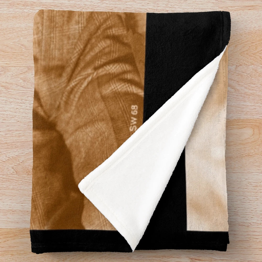 Vintage Conrad Veidt inspired plush sofa blanket with German expressionism and silent cinema motifs