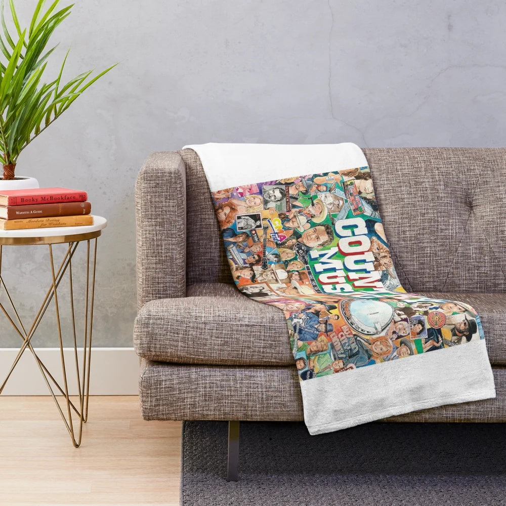 Vintage country music plush blanket with album cover artwork