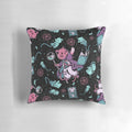 Vintage-style pillow with a creepy, spooky cat pattern design