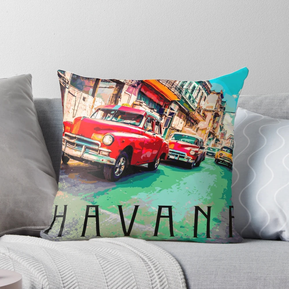 Vintage Cuban Havana Pillow with Retro Havana Cuba Design