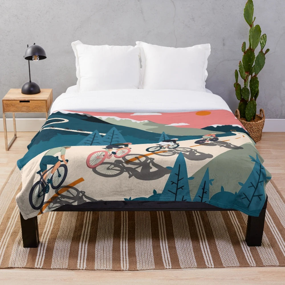 Vintage Cycling Art Plush Blanket