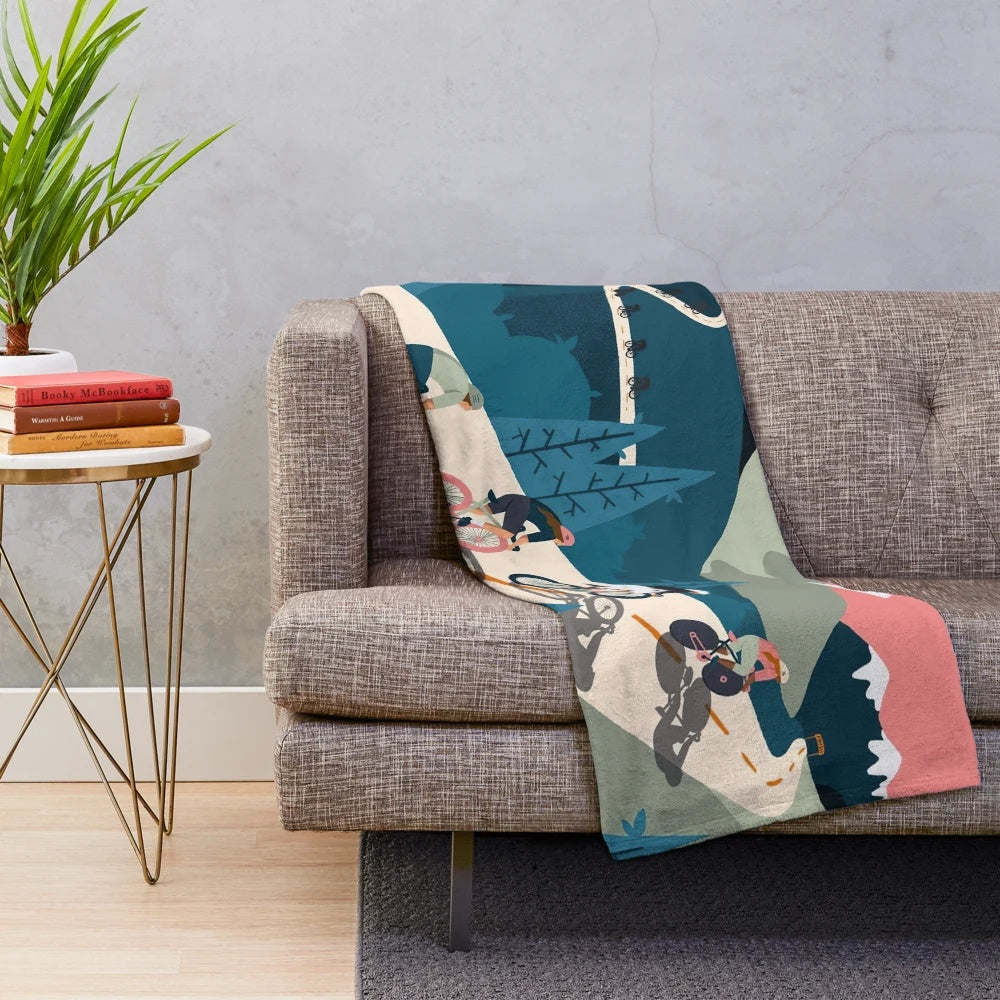 Vintage Cycling Art Plush Blanket