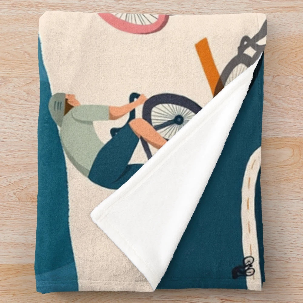 Vintage Cycling Art Plush Blanket