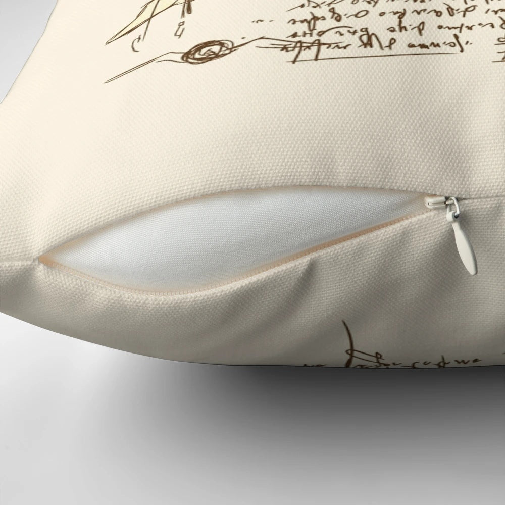 Vintage Da Vinci Vitruvian Penguin Pillow with Wings and Artistic Design