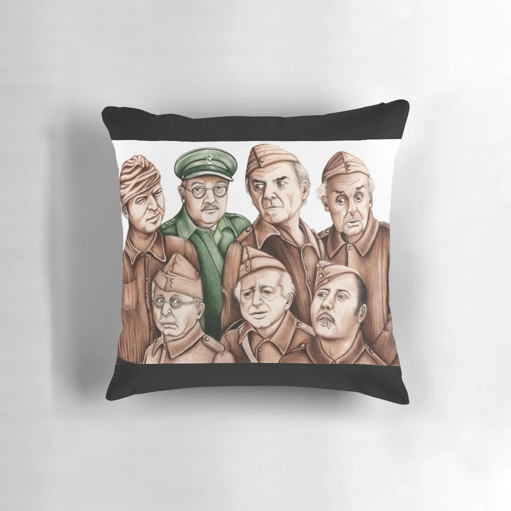 Vintage Dad's Army themed pillow featuring the iconic characters from the classic British TV show