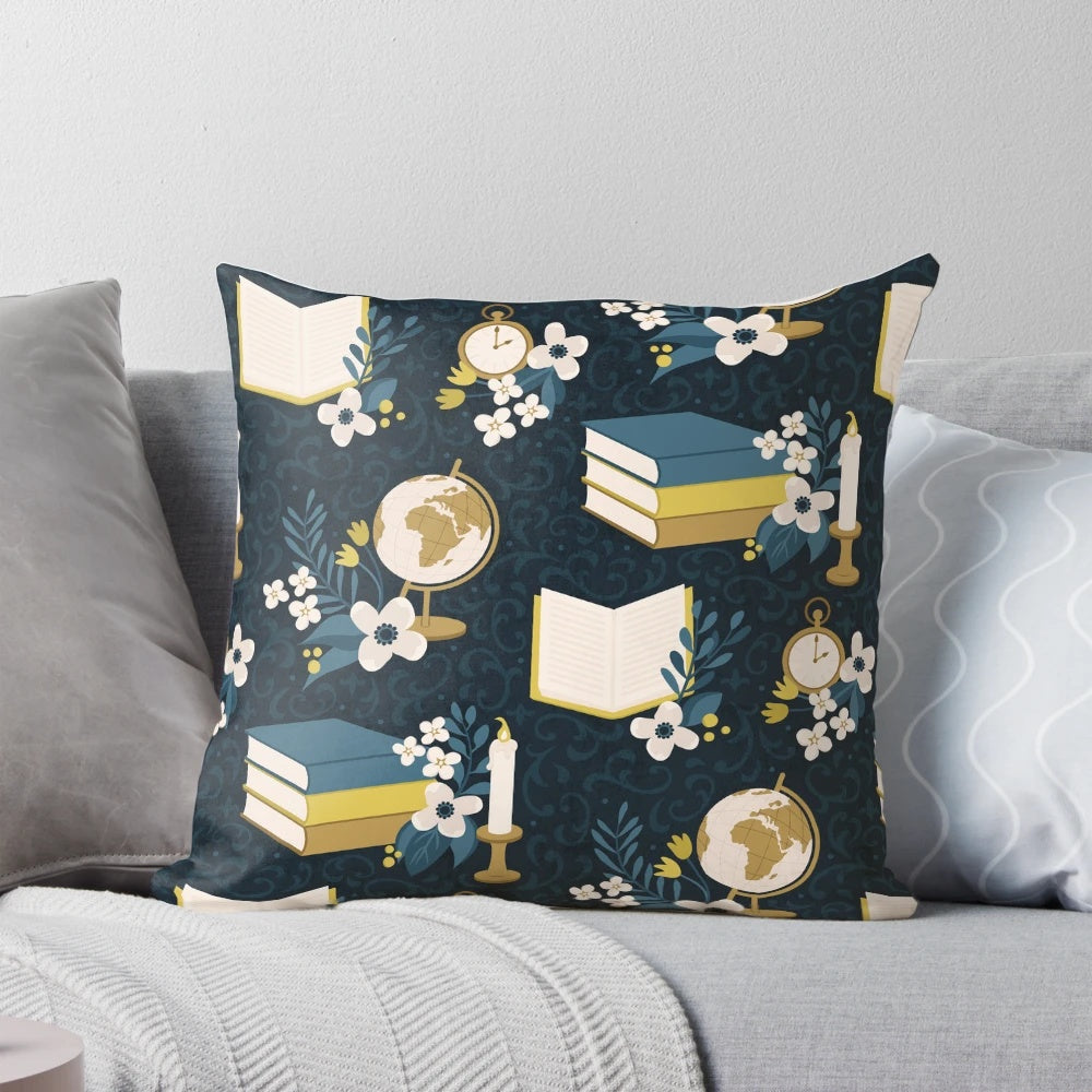 Elegant dark academia style pillow with gothic and vintage design