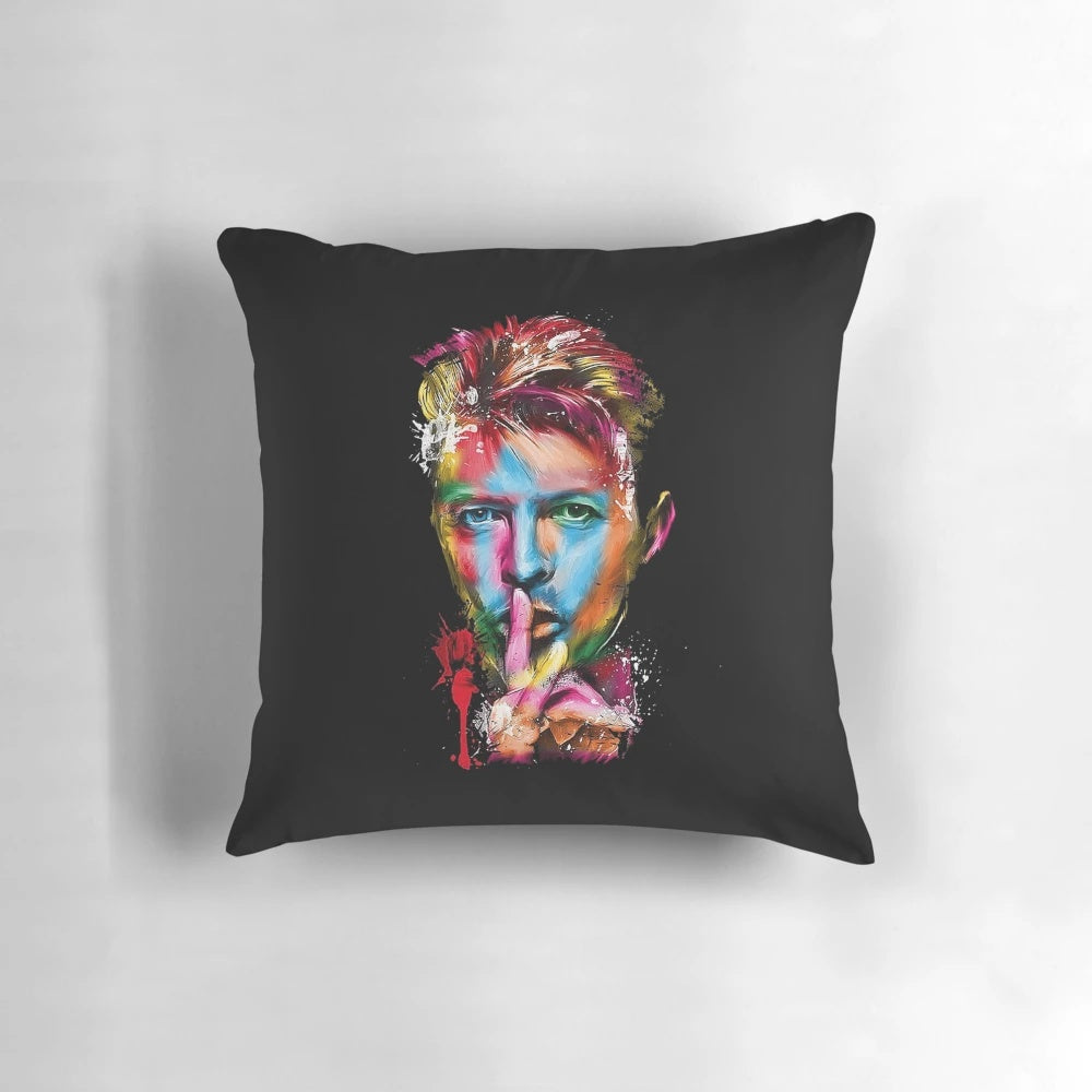 Vintage-inspired pillow featuring the iconic image of legendary musician David Bowie