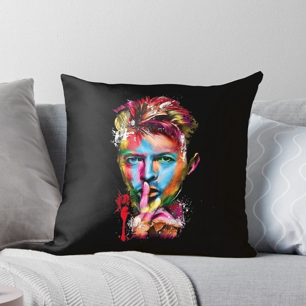 Vintage-inspired pillow featuring the iconic image of legendary musician David Bowie