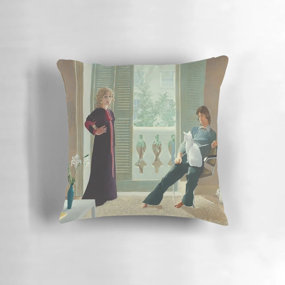 Vibrant Pillow Featuring Vintage David Hockney Inspired Artwork