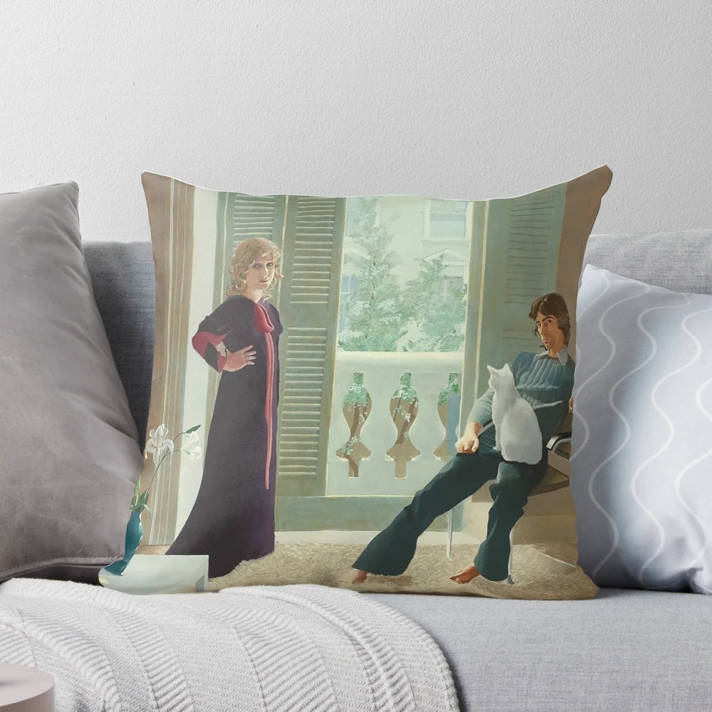 Vibrant Pillow Featuring Vintage David Hockney Inspired Artwork