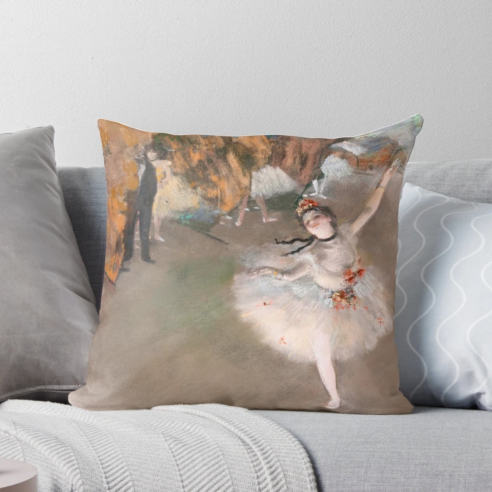 Vintage Degas ballet dancer impressionist pastel art printed on high-quality pillow