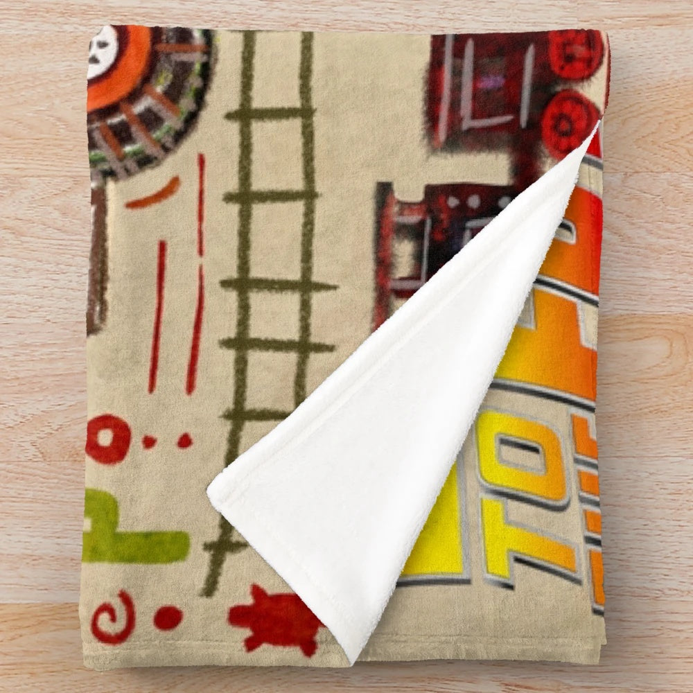 Vintage Delorean Time Travel Plush Blanket with Western Desert Motifs