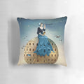 Vintage-inspired digital collage pillow featuring the Queen of Swords design by artist Catrin Welz-Stein.