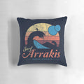 Vintage distressed sci-fi pillow featuring the iconic sandworm of Arrakis from the Dune universe.
