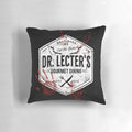 Vintage-inspired horror-themed decorative pillow with a cannibal diner logo design