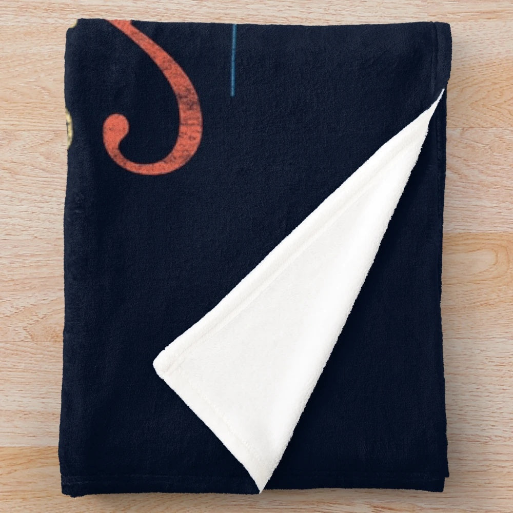 Vintage distressed plush blanket with sci-fi desert and sandworm design