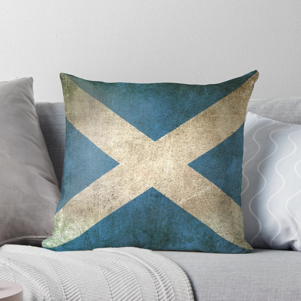 Vintage, distressed and grungy looking Scottish flag throw pillow